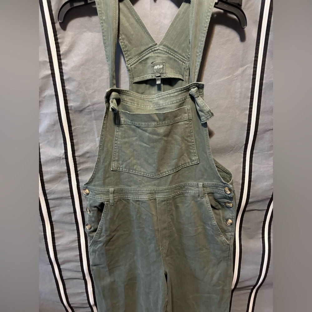 Aerie Green Overalls- Large wide leg